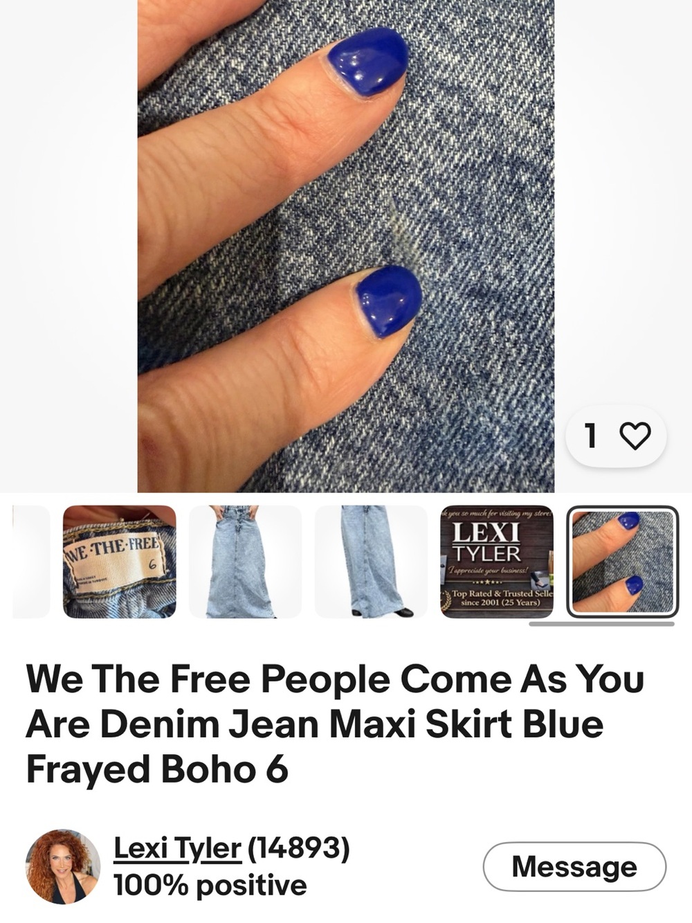 We The Free People Come As You Are Denim Jean Maxi Skirt Blue Frayed Boho 6 - Picture 12 of 16